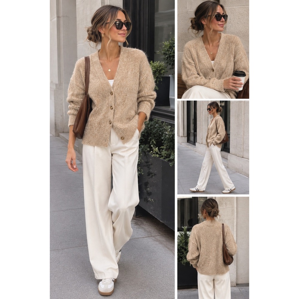 Acne Studios Alpaca Wool Blend Cardigan Beige V-Neck Oversized Sweater Small